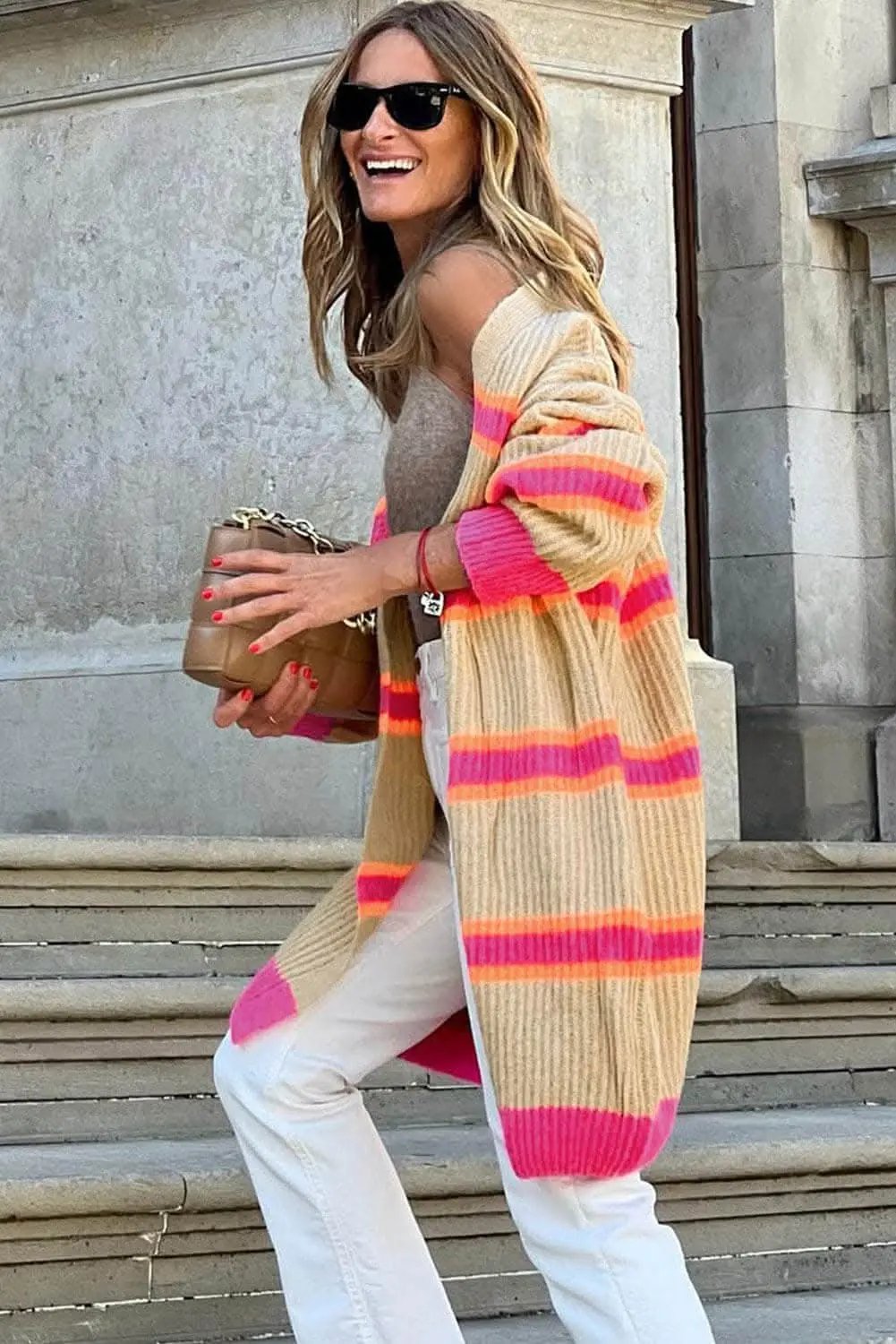 Casual striped long sleeve cardigan - Love Salve